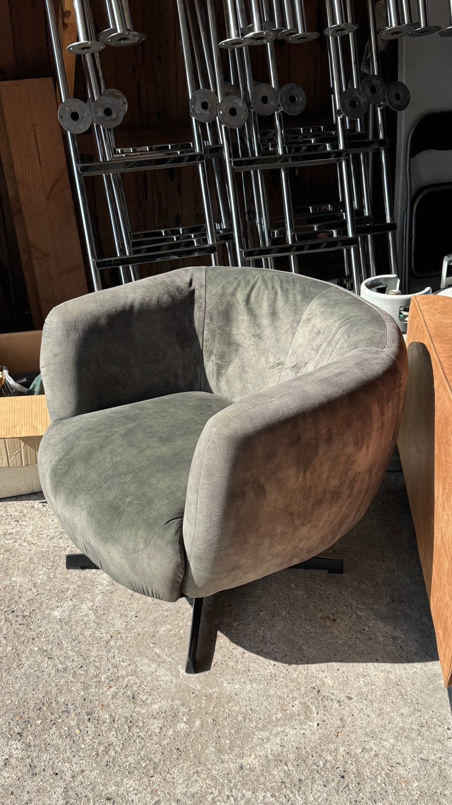 fauteuil velvet groen, Huis en Inrichting, Fauteuils, Ophalen, Zo goed als nieuw, 75 tot 100 cm, 50 tot 75 cm