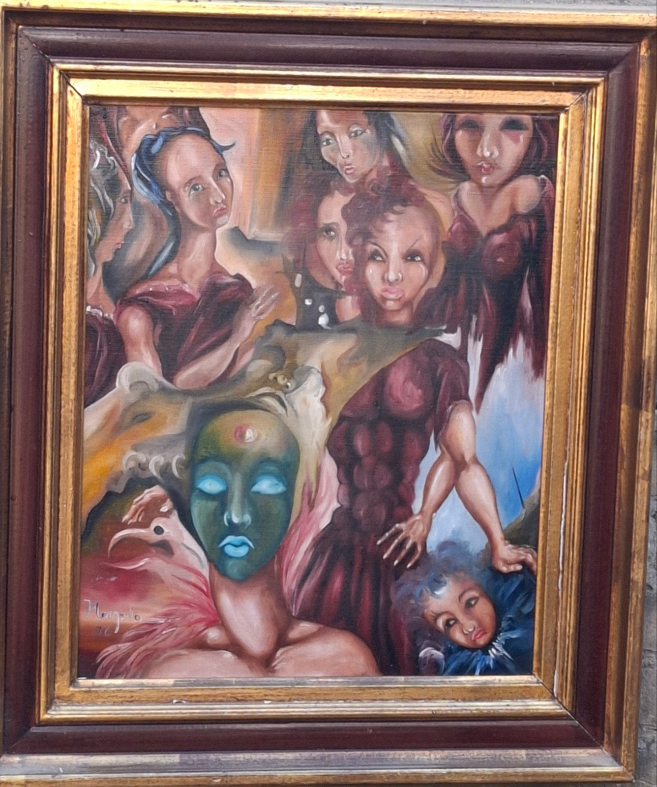 MORGADO,  Bola mascarada. Surrealistisch.Olie/doek. 51/63cm, Ophalen, Doek, Surrealisme, Olieverf