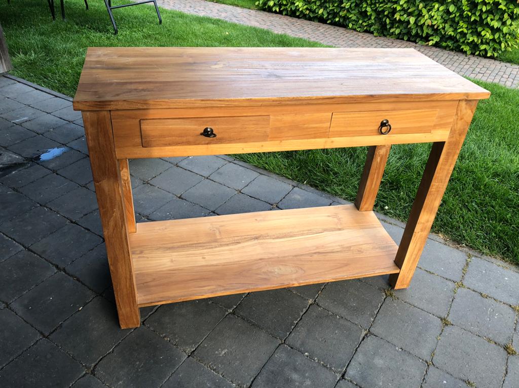 Teakhout sidetable, Huis en Inrichting, Tafels | Sidetables, Ophalen, Gebruikt, 100 tot 150 cm, Teakhout
