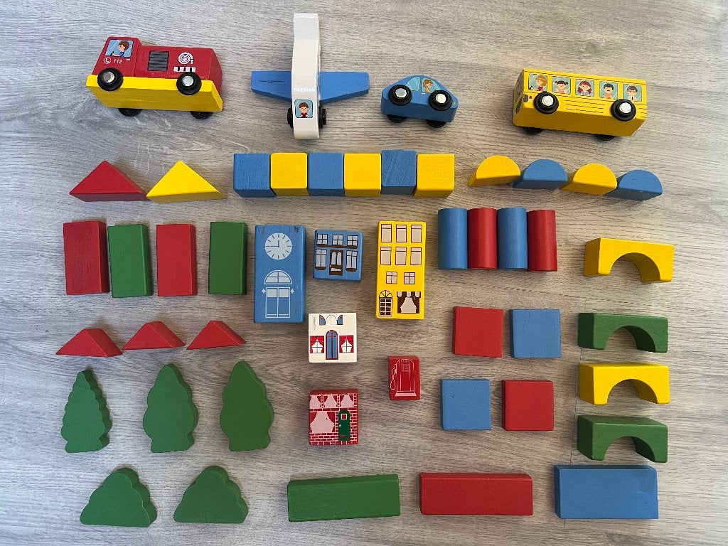 Gekleurde houten blokken stad, Kinderen en Baby's, Speelgoed | Houten speelgoed, Ophalen of Verzenden, Gebruikt, Overige typen