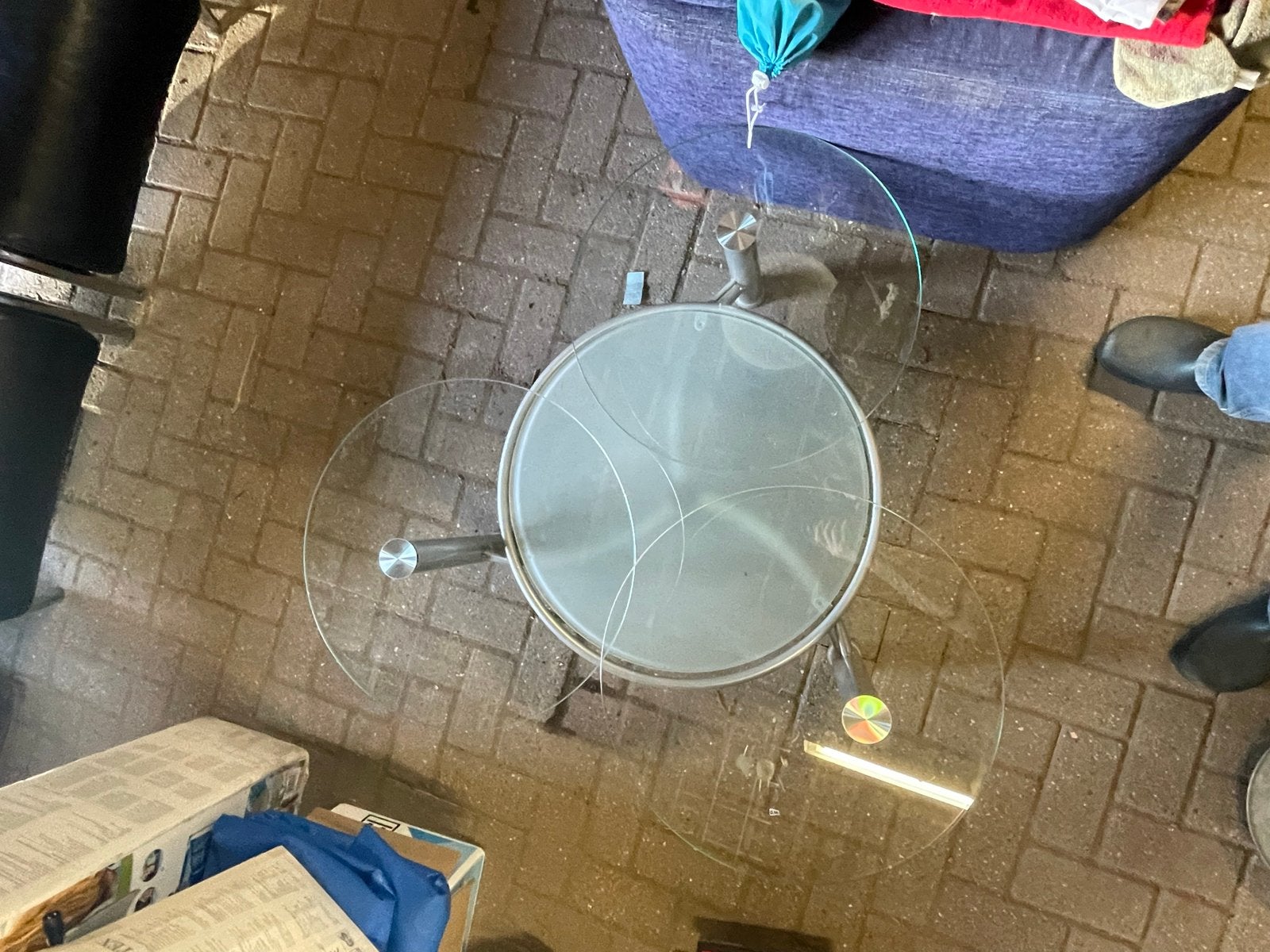 Glazen salontafel met draaibare bladen, Huis en Inrichting, Tafels | Salontafels, Ophalen, Gebruikt, 100 tot 150 cm, 50 tot 75 cm