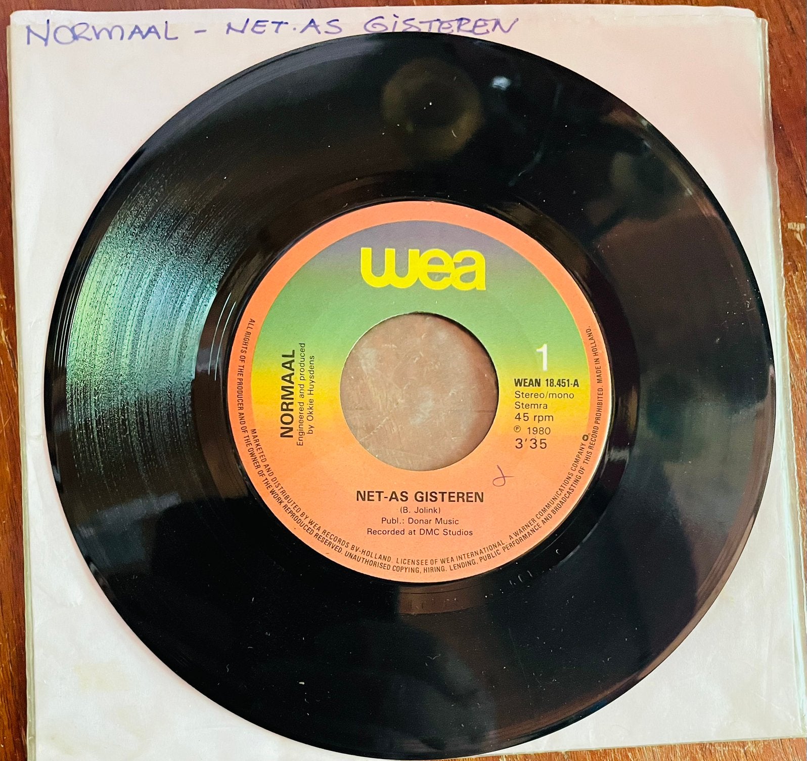 Band Normaal met Net As Gisteren, Cd's en Dvd's, Vinyl | Nederlandstalig, Originele persing, 7 inch, 1980 - 1989, Ophalen of Verzenden
