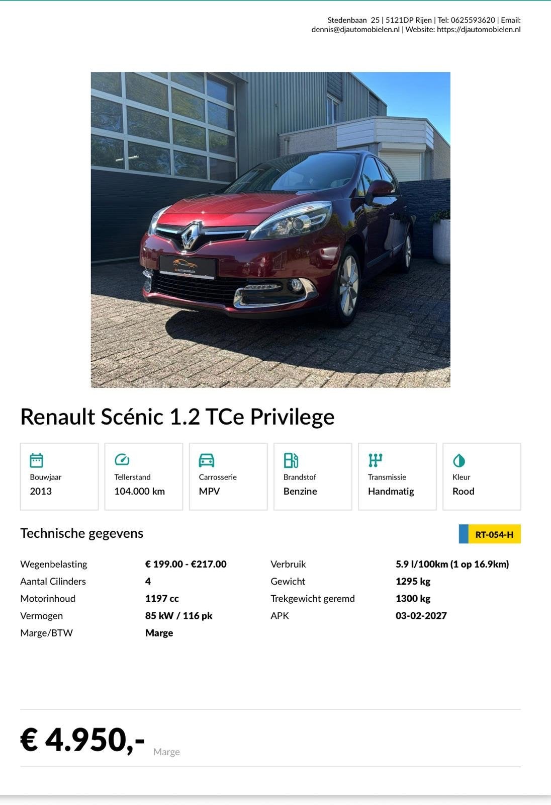 Renault Scénic 1.2 TCE 85KW 2013 Rood, Auto's, Renault, Voorwielaandrijving, 4 cilinders, Bedrijf, Handgeschakeld