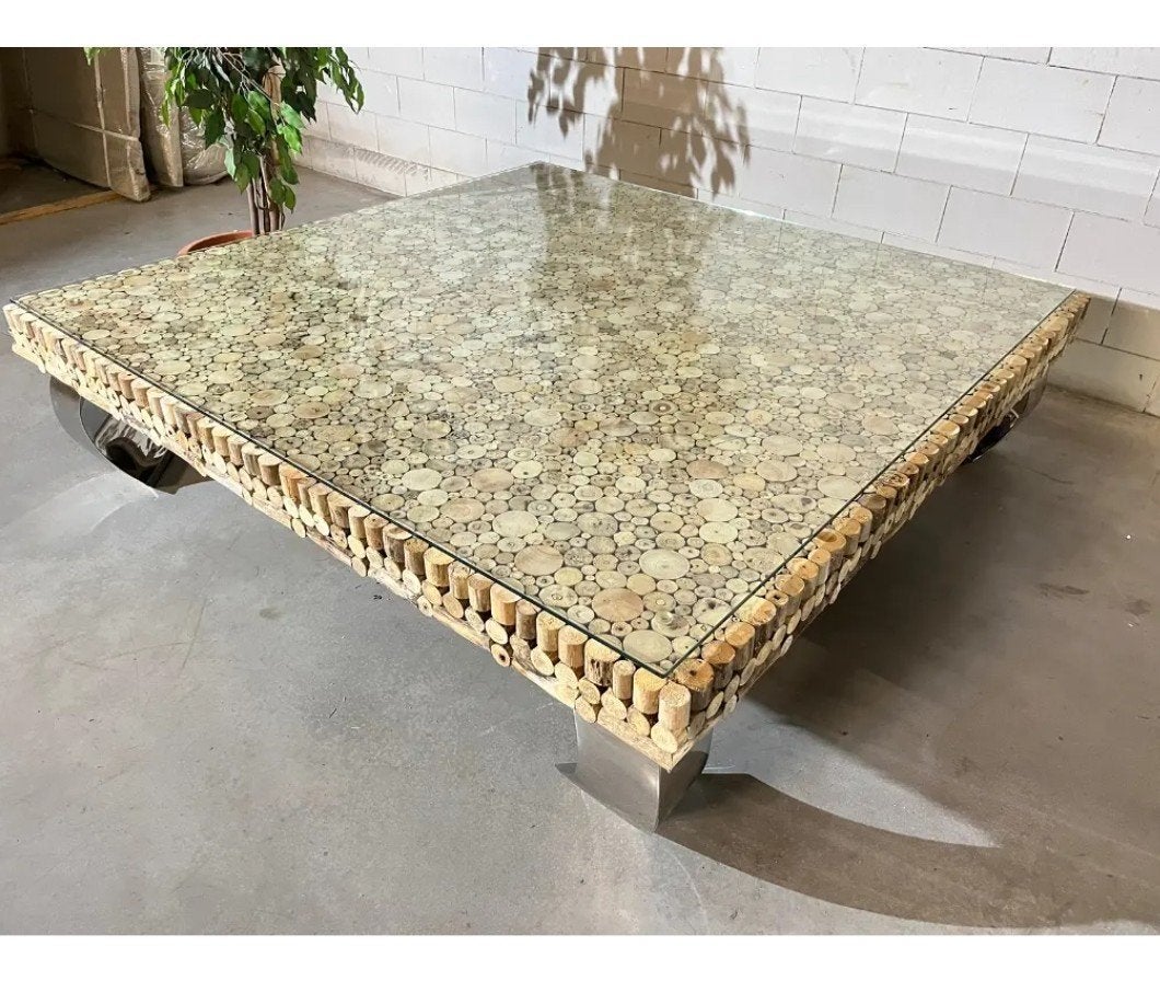 Salontafel 150x150 driftwood met glasplaat, Ophalen