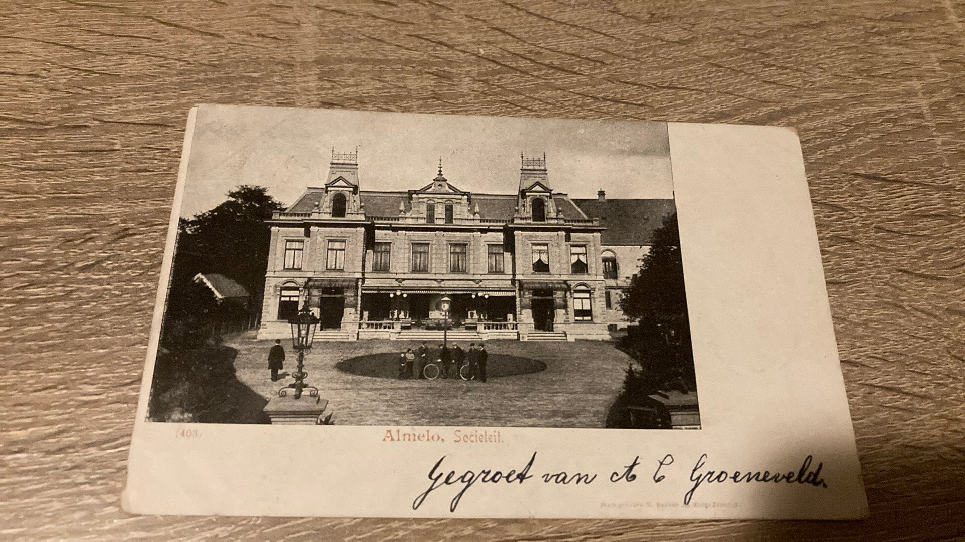 Oude ansichtkaart Almelo 1901 Sociëteit, Ophalen of Verzenden, Voor 1920, Gelopen, Overijssel
