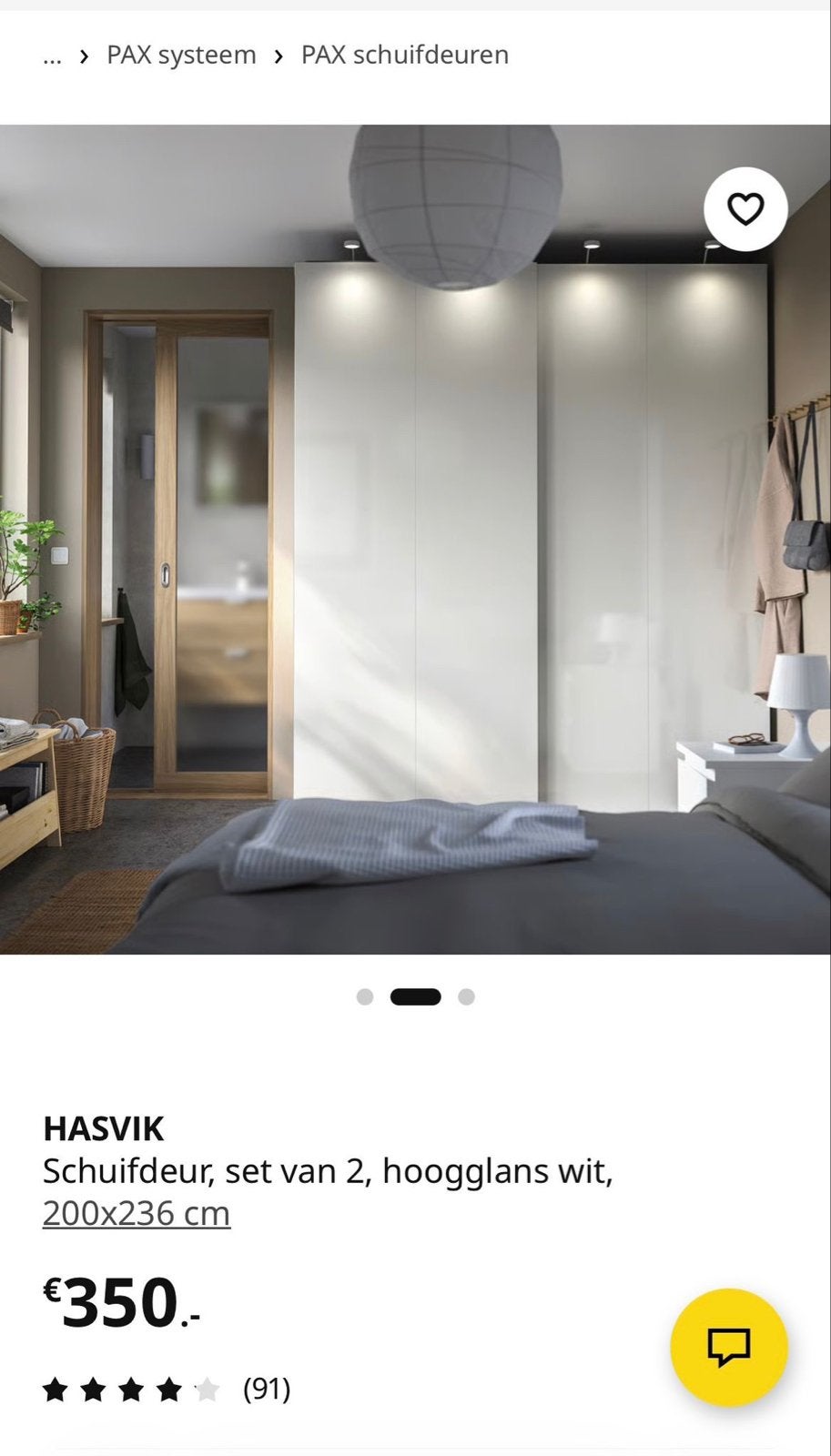 Ikea HASVIK schuifdeuren (set van 2), 200x236, hoogglans wit, Ophalen, Zo goed als nieuw, Met deur(en), 200 cm of meer
