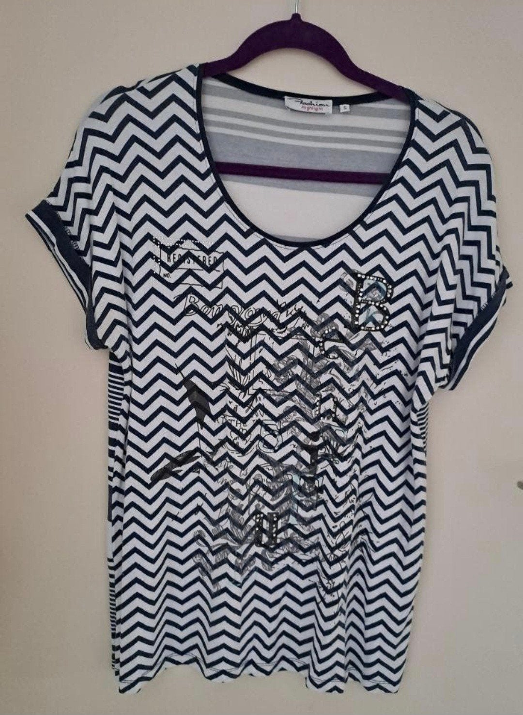 Leuke gestreepte top met korte mouwen, Maat 38/40 (M), Blauw, Ophalen of Verzenden, Onbekend