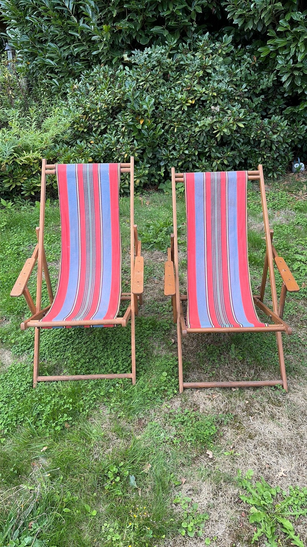 2 vintage houten strandstoelen, Ophalen, Gebruikt, Hout, Inklapbaar