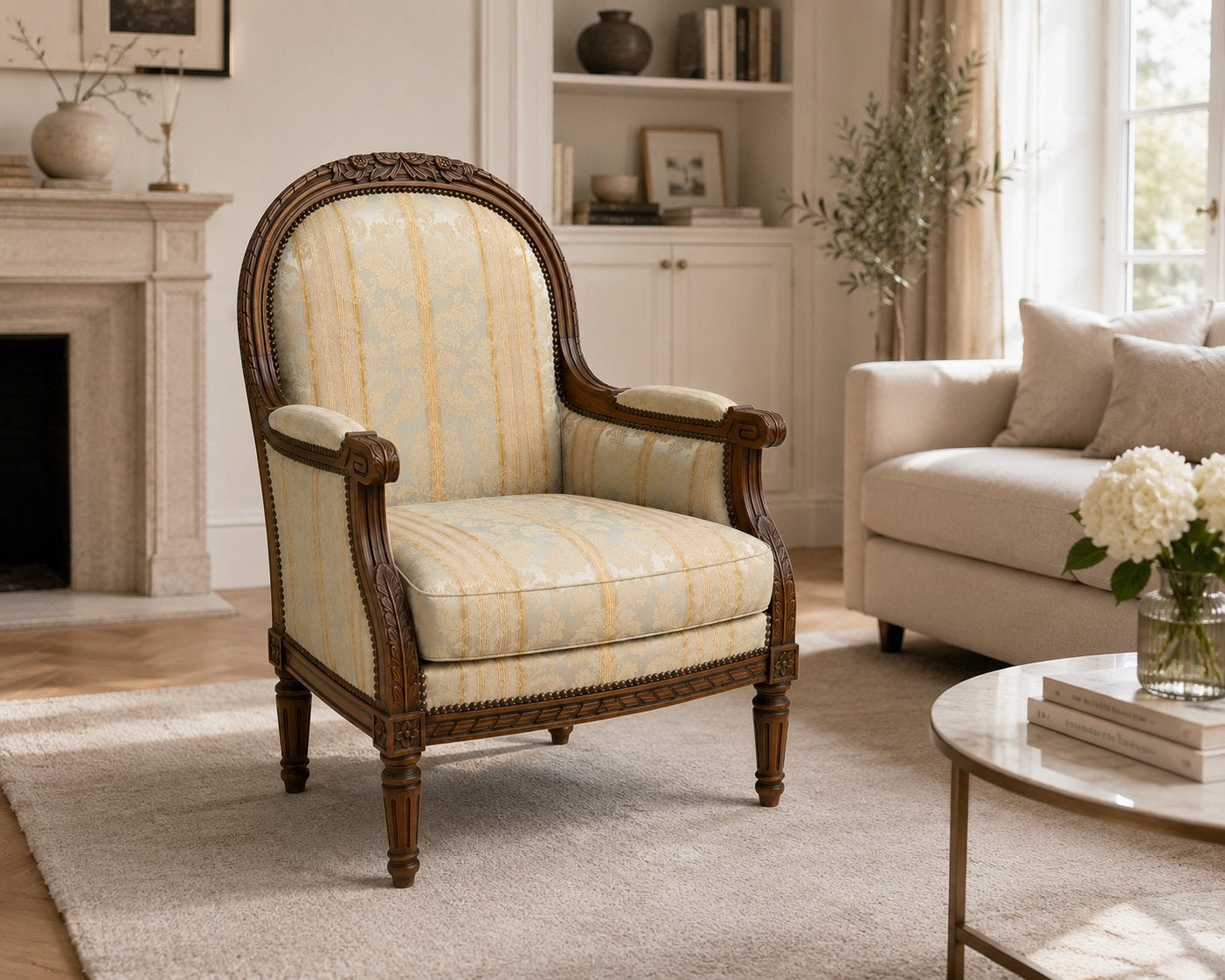 Klassieke stijlvolle fauteuil – Louis XVI-stijl., Huis en Inrichting, Fauteuils, Ophalen, Zo goed als nieuw, 75 tot 100 cm, 50 tot 75 cm