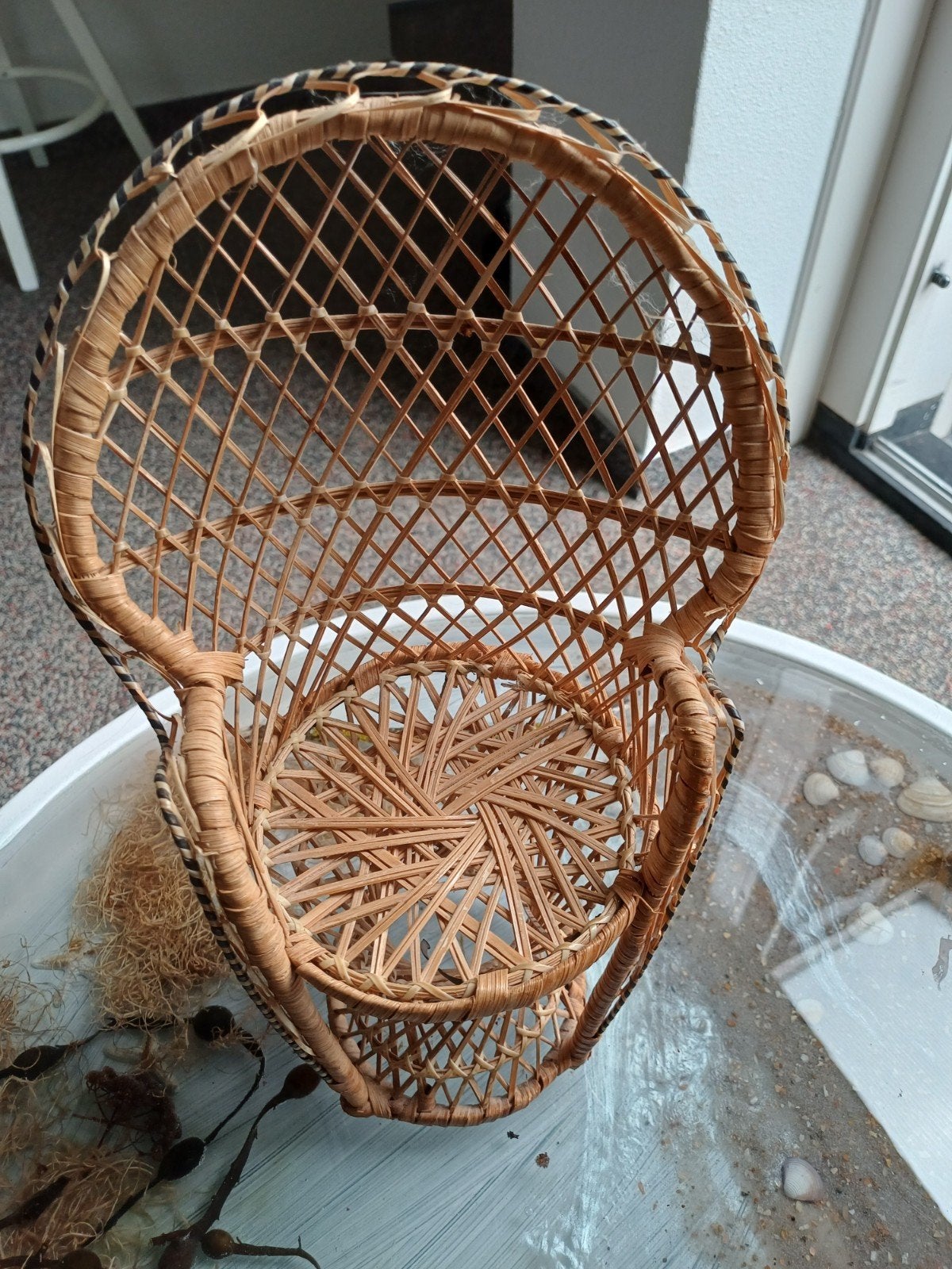 Vintage rotan poppenstoel, pauwenstoel voor poppen, Ophalen of Verzenden