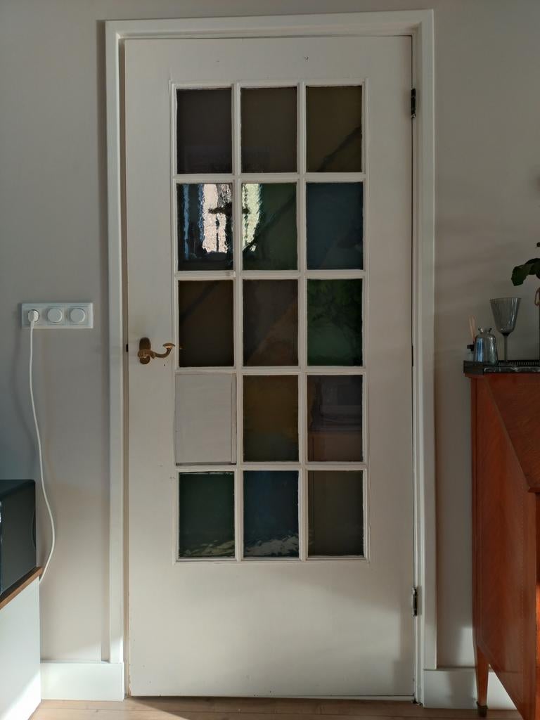 Stompe binnendeur met glas, Ophalen, Gebruikt, 80 tot 100 cm, Binnendeur