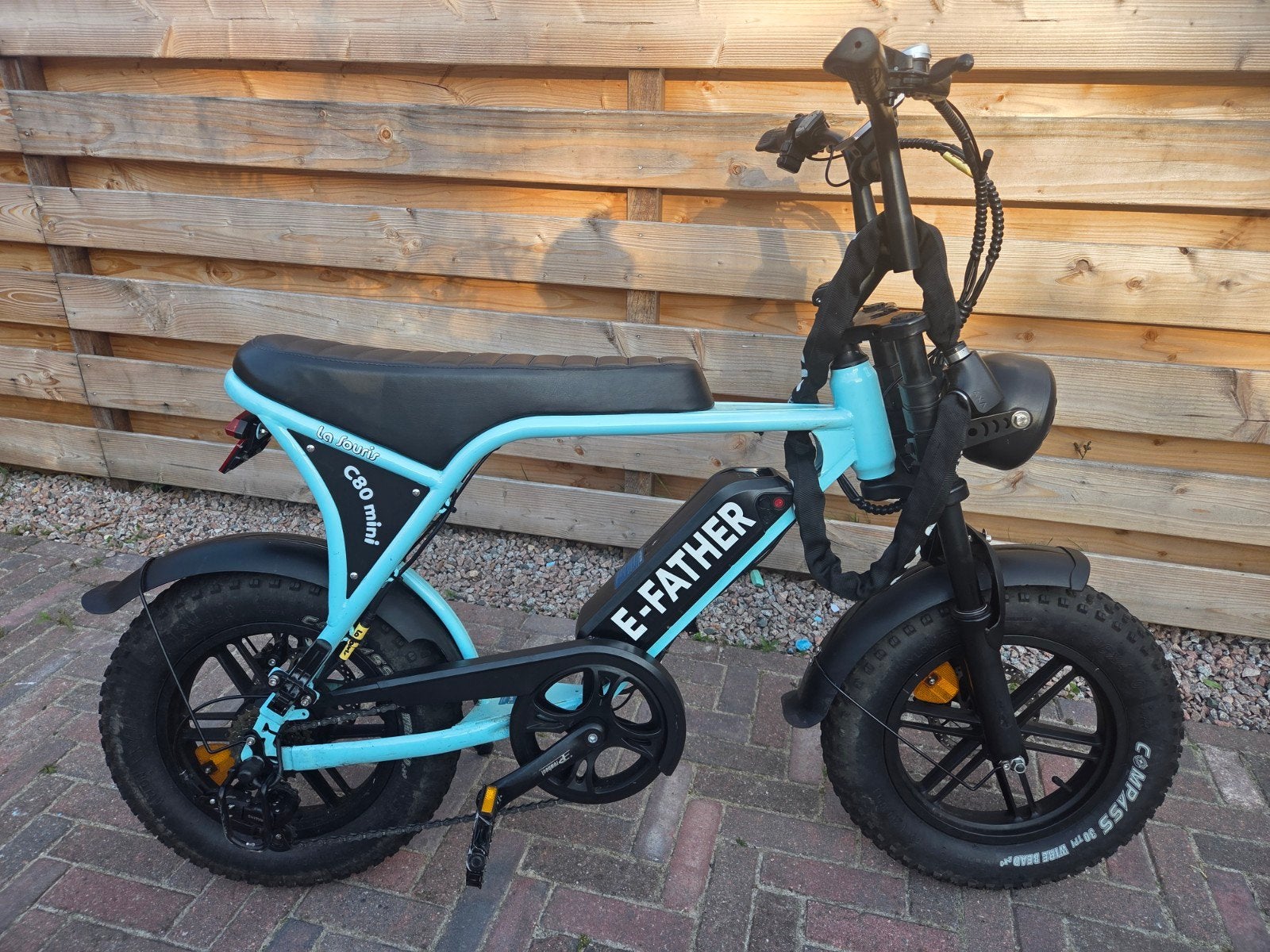 E-Father Fatbike C80 Mini - Lichtblauw, Zo goed als nieuw, Minder dan 47 cm, 50 km per accu of meer, Ophalen