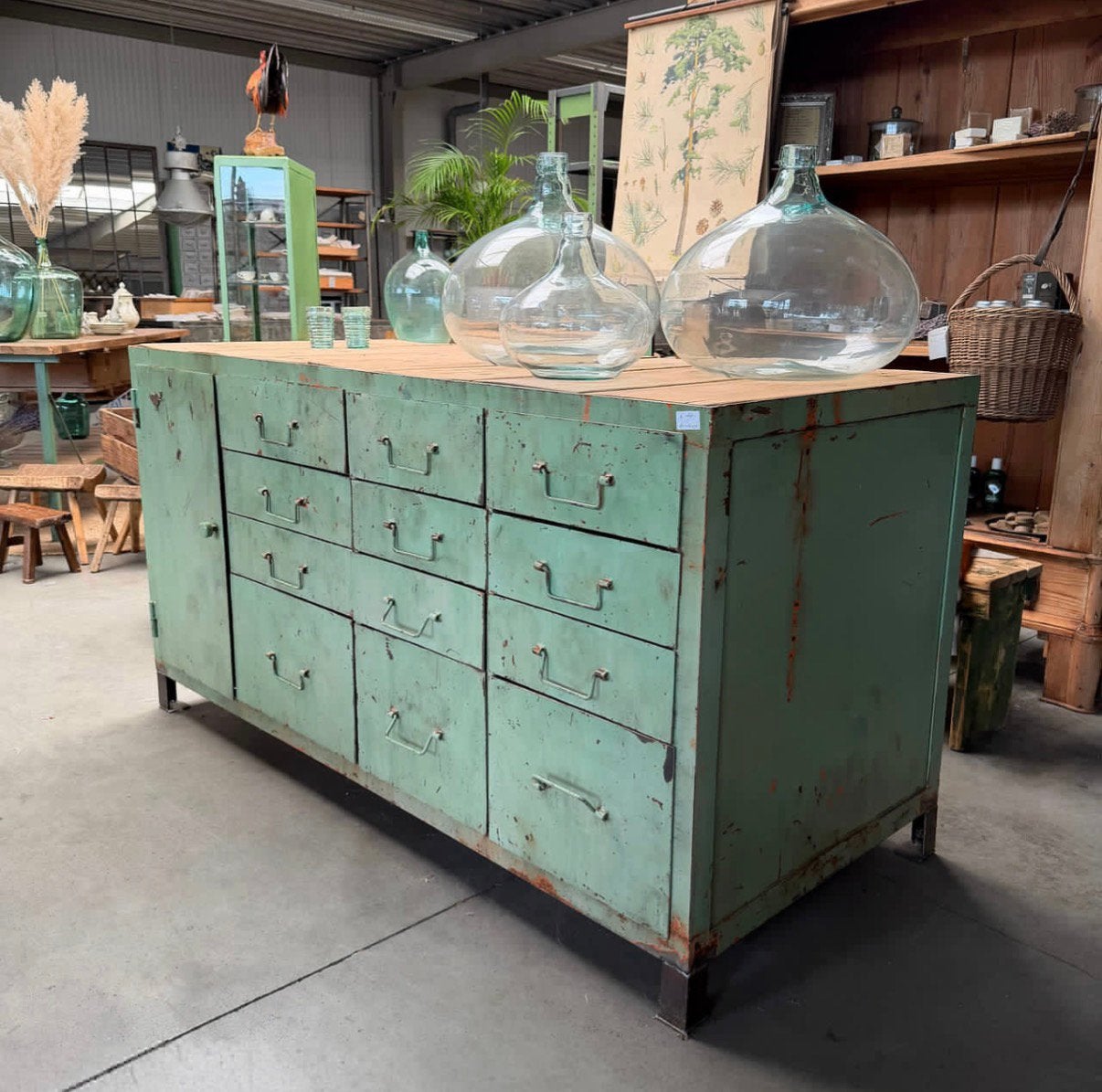 Industriële werkbank, oude ladekast, vintage dressoir, kast, Ophalen