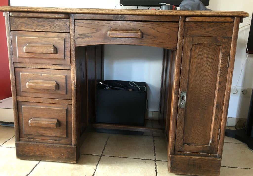 Vintage Jaren '30 Bureau - met Lades, Overige typen, Gebruikt, Antiek, Bruin
