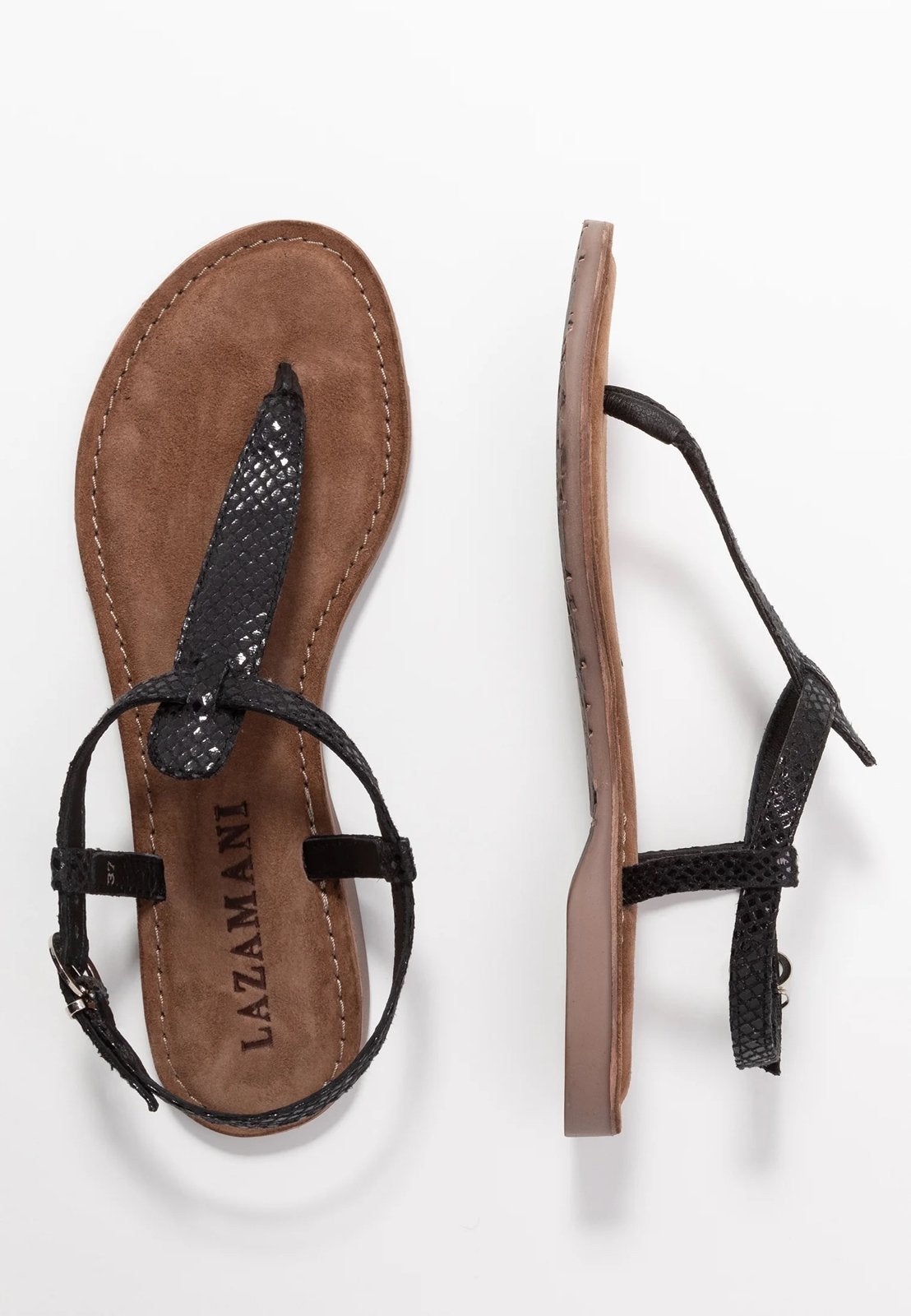 Lazamani Teensandalen - Maat 37, Zwart, Zo goed als nieuw, Sandalen of Muiltjes, Ophalen of Verzenden