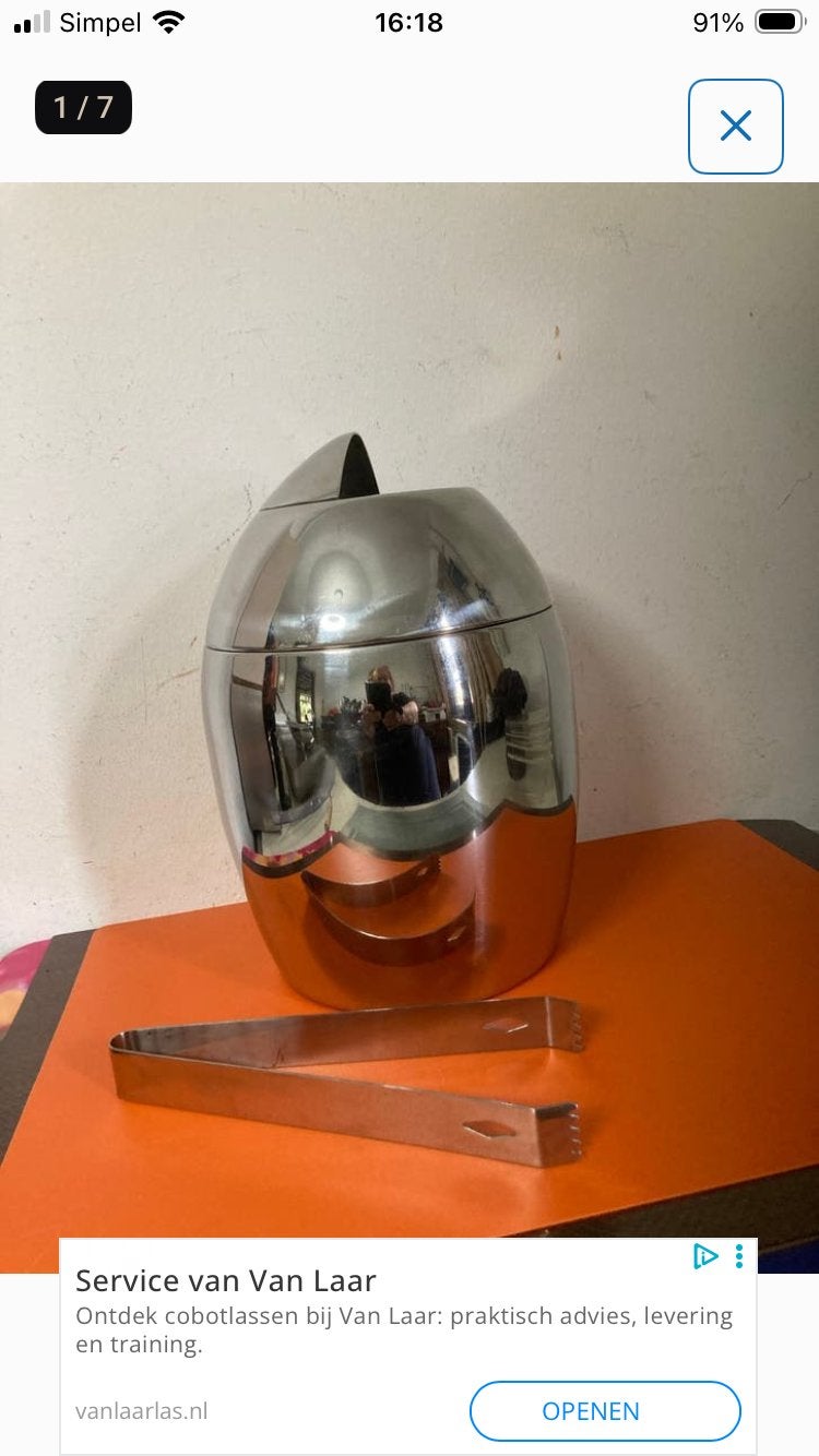 Keltum Dubbelwandige Design IJskoeler met IJstang, Zilver, Ophalen of Verzenden, Metaal, Overige merken