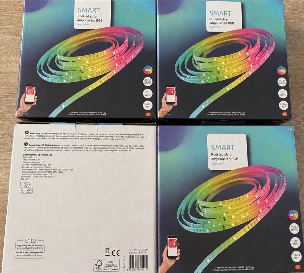 4x Smart RGB LED strip - 20 Watt, 1500 lumen, 2.4Ghz Wifi, Led-lamp, Meerkleurig, Nieuw, Overige merken
