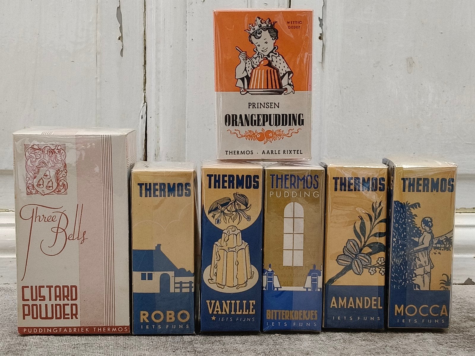 7 lege pudding doosjes Thermos Aarle- Rixtel, Verzamelen, Ophalen of Verzenden