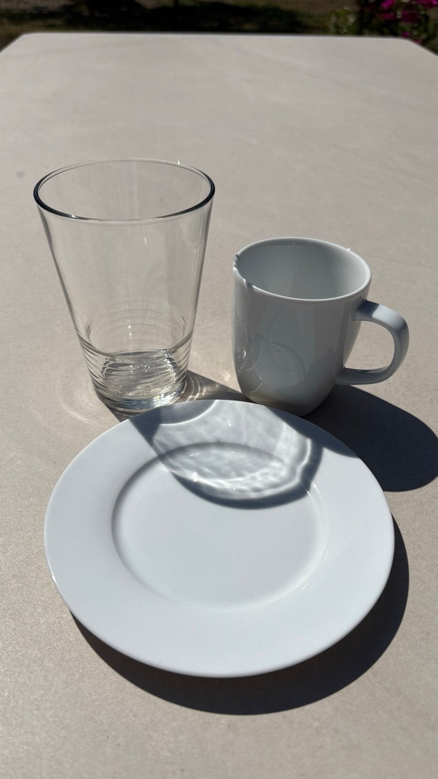 Servies set: IKEA mok, glas en porseleinen bord, Ophalen, Gebruikt, IKEA, Glas