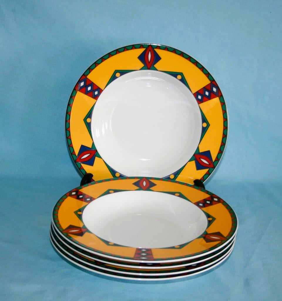 Vintage Kahla " Change Memphis " 5 x Diepe borden, Huis en Inrichting, Keuken | Servies, Ophalen of Verzenden, Zo goed als nieuw