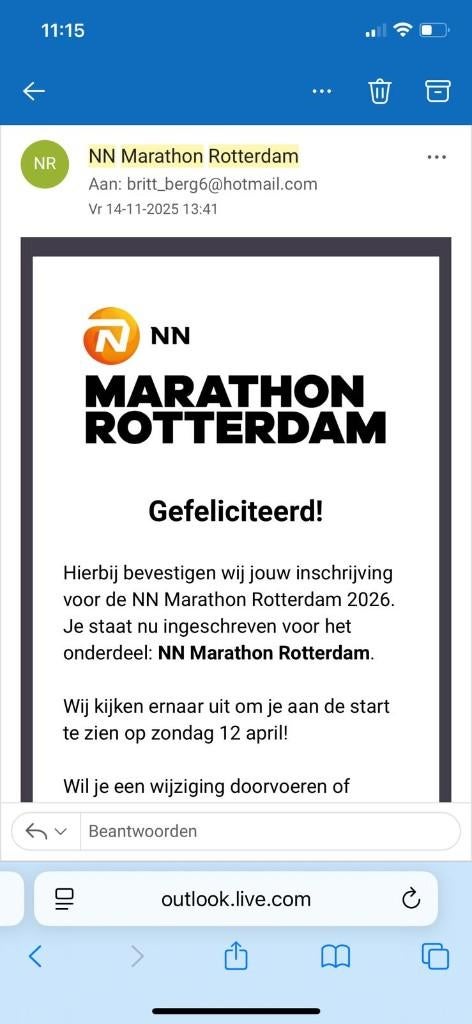 Startbewijs NN Marathon Rotterdam, Ophalen of Verzenden, Nieuw, Overige typen, Overige merken