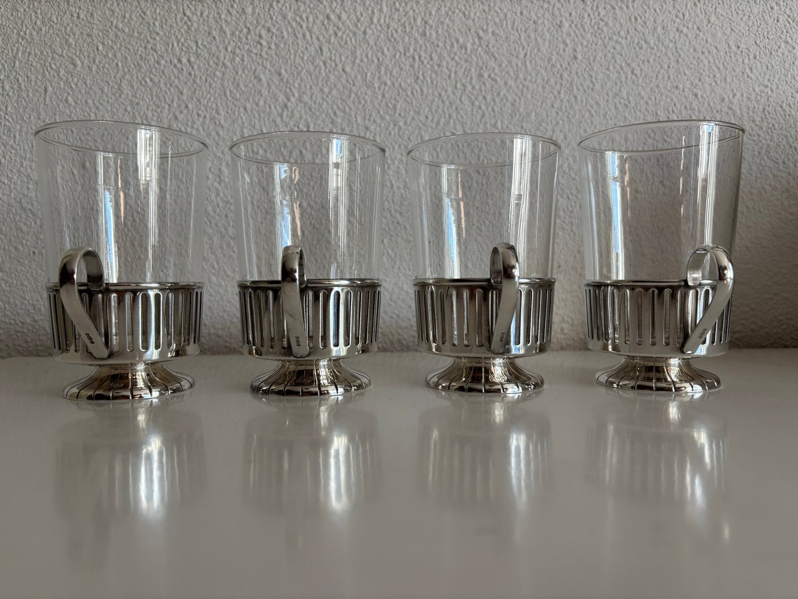 Vintage DE thee-/koffieglazen, verzilverd, Jena glas, 4 st., Ophalen of Verzenden