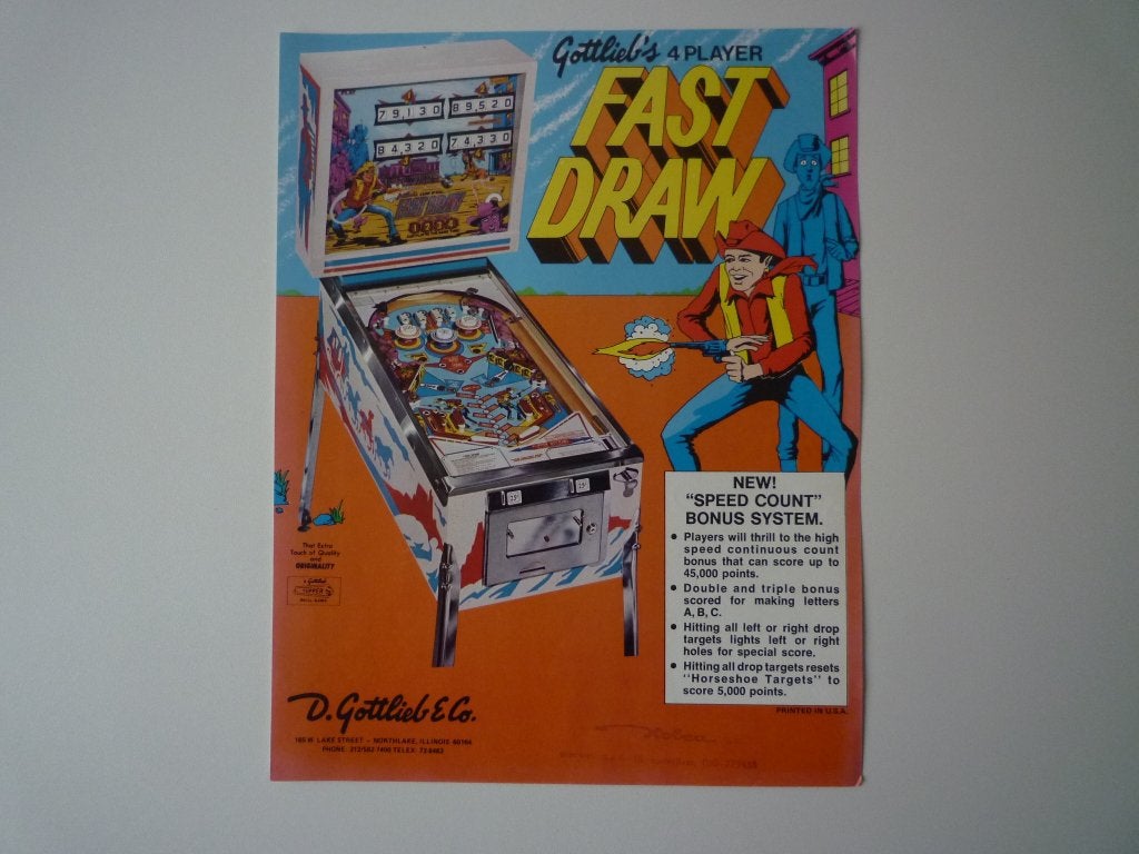Gottlieb Flyer Pinball Fast Draw 1975 ZGAN, Verzamelen, Ophalen of Verzenden, Zo goed als nieuw