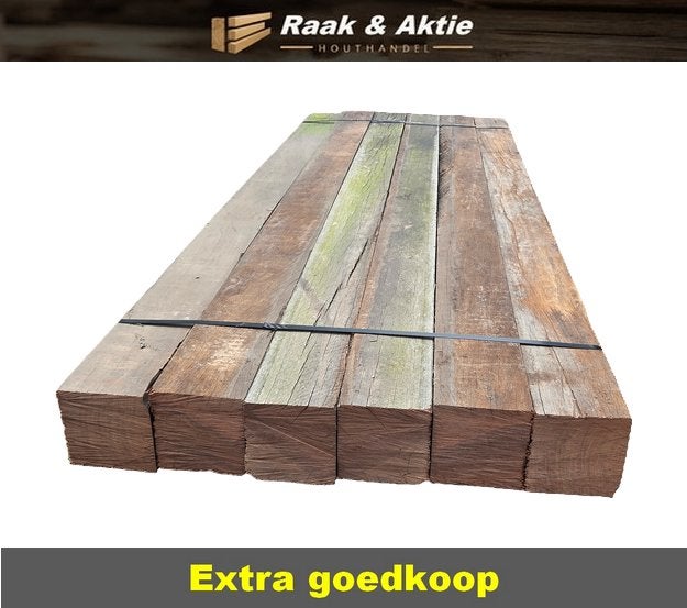 6 Hardhouten palen 15x15 cm 2.50 m lang - nr: HB243