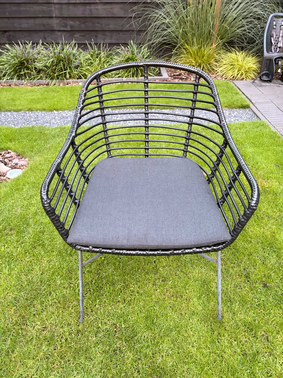 Comfortabele tuinstoel met kussen, Ophalen, Gebruikt, Kunststof
