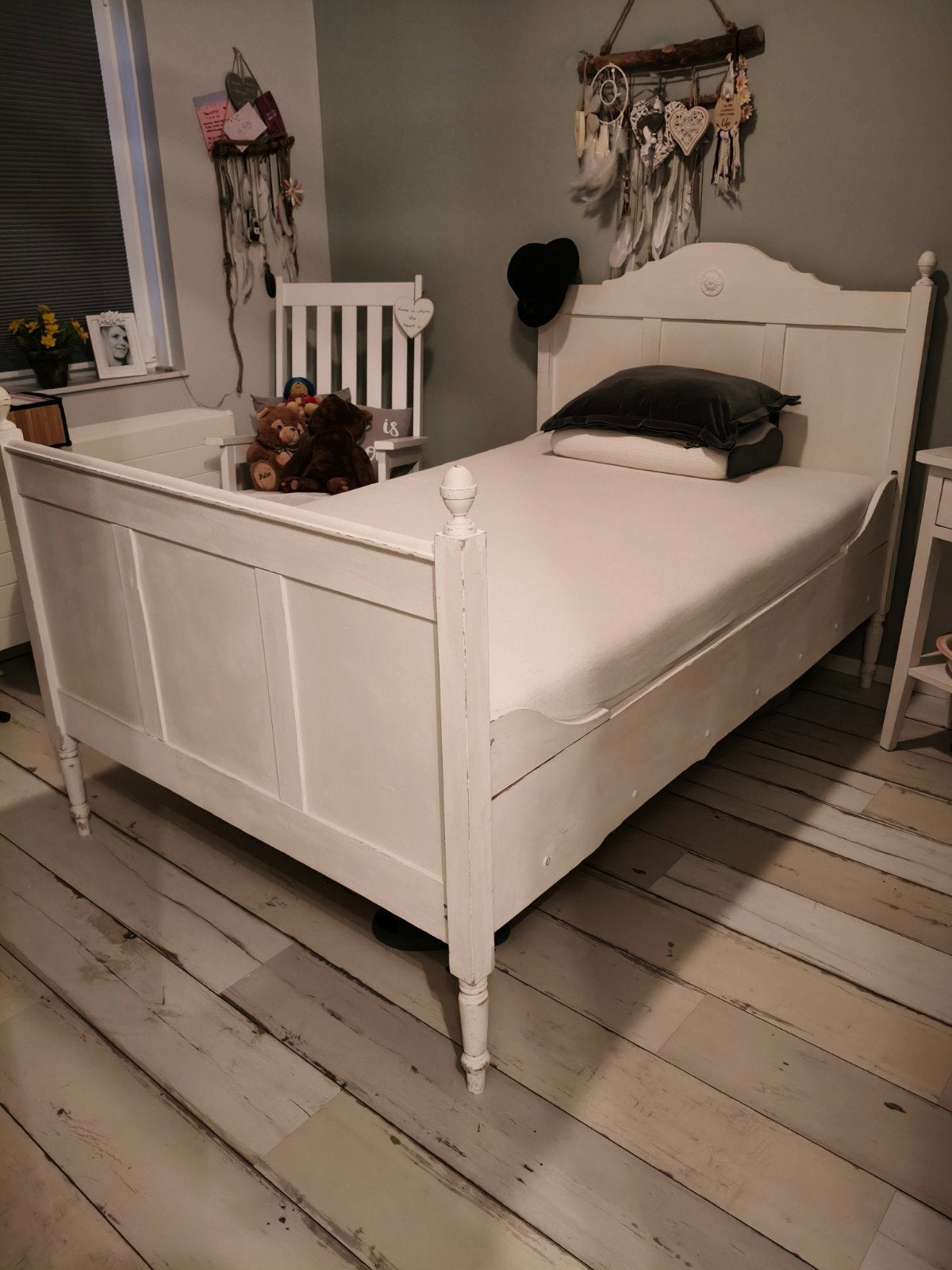 Brocante Whitewash bed inclusief lattenbodem (1.90 x 1,20., Gebruikt, Wit, Twijfelaar, 120 cm