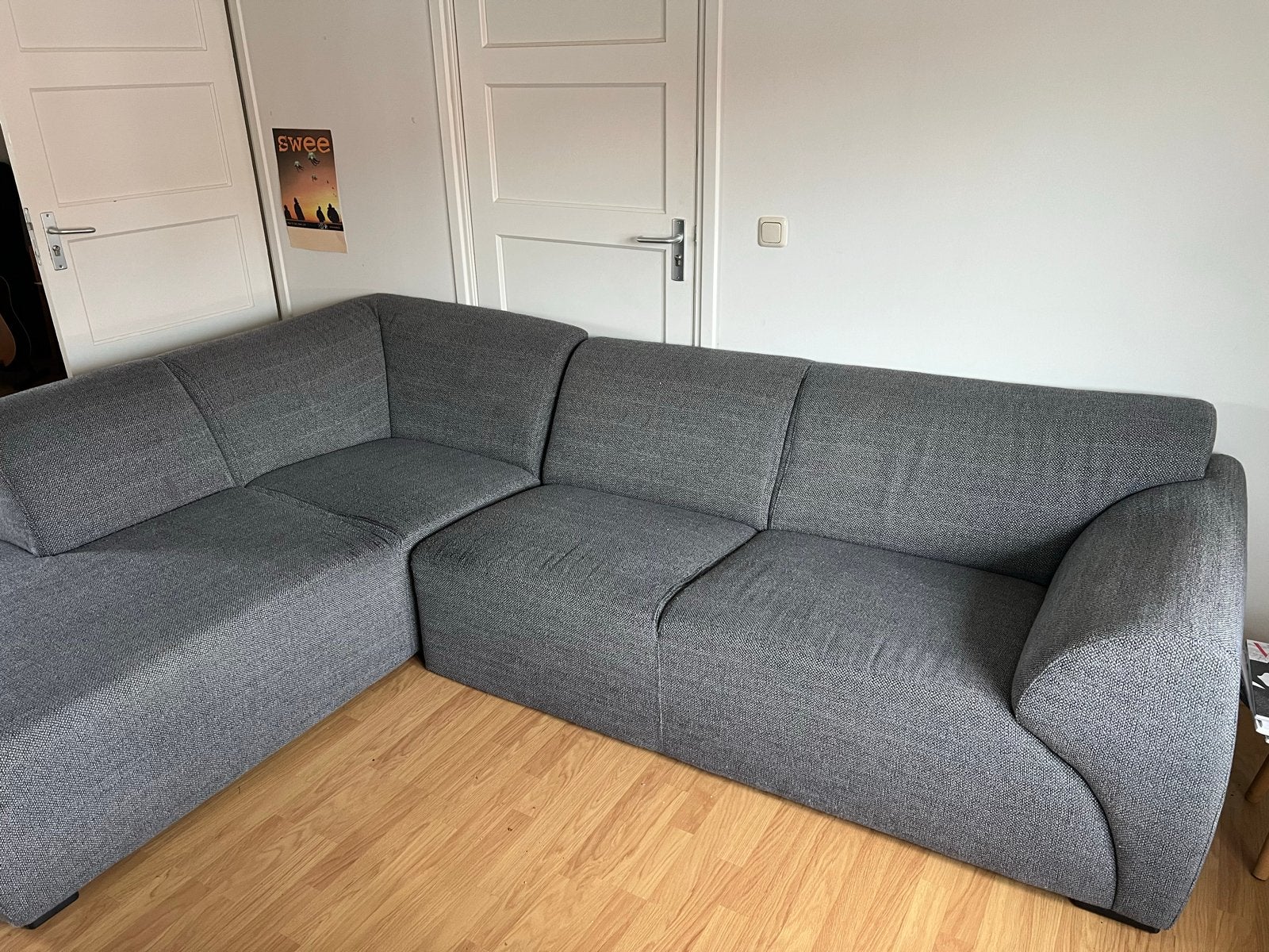 Grijze stoffen hoekbank, Ophalen, 250 tot 300 cm, Gebruikt, 100 tot 125 cm