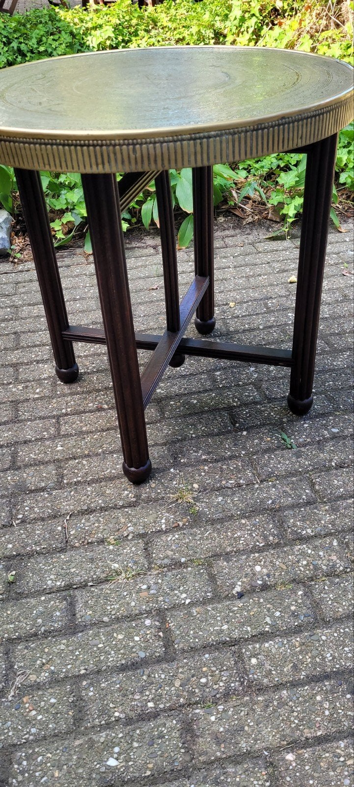 Art deco rooktafeltje,messing blad,onderstel hout., Antiek en Kunst, Antiek | Meubels | Tafels, Ophalen