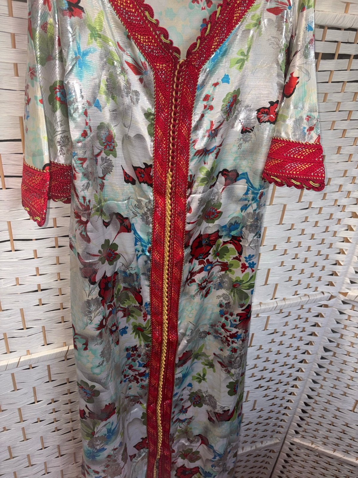 Prachtige Marokkaanse Kaftan met Bloemenprint, Maat 38/40 (M), Overige kleuren, Ophalen of Verzenden, Zo goed als nieuw