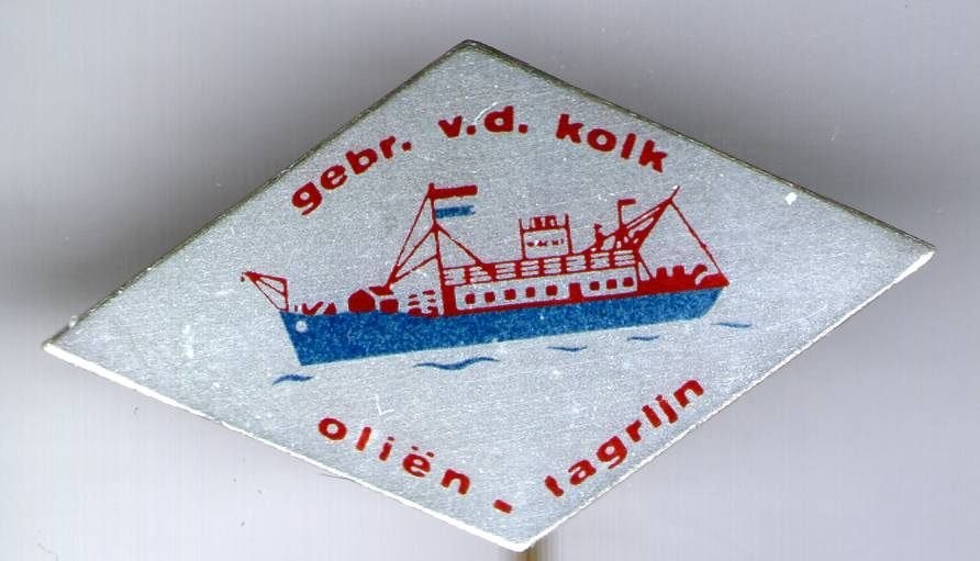 Gebr v.d. Kolk oliën en vetten blik speldje ( U_426a), Ophalen of Verzenden, Zo goed als nieuw, Transport, Speldje of Pin