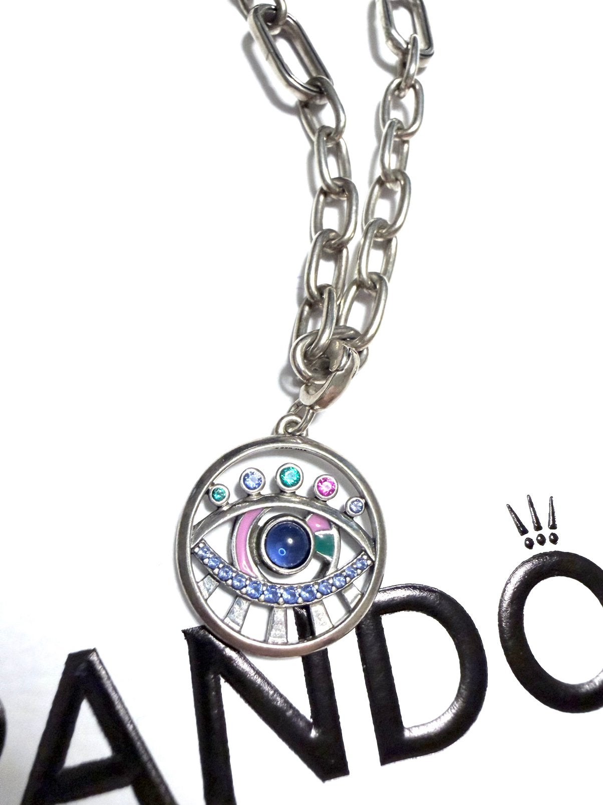Pandora ketting met evil eye bedel Inc.verzen, Verzenden, Zo goed als nieuw, Verstelbaar, Zilver