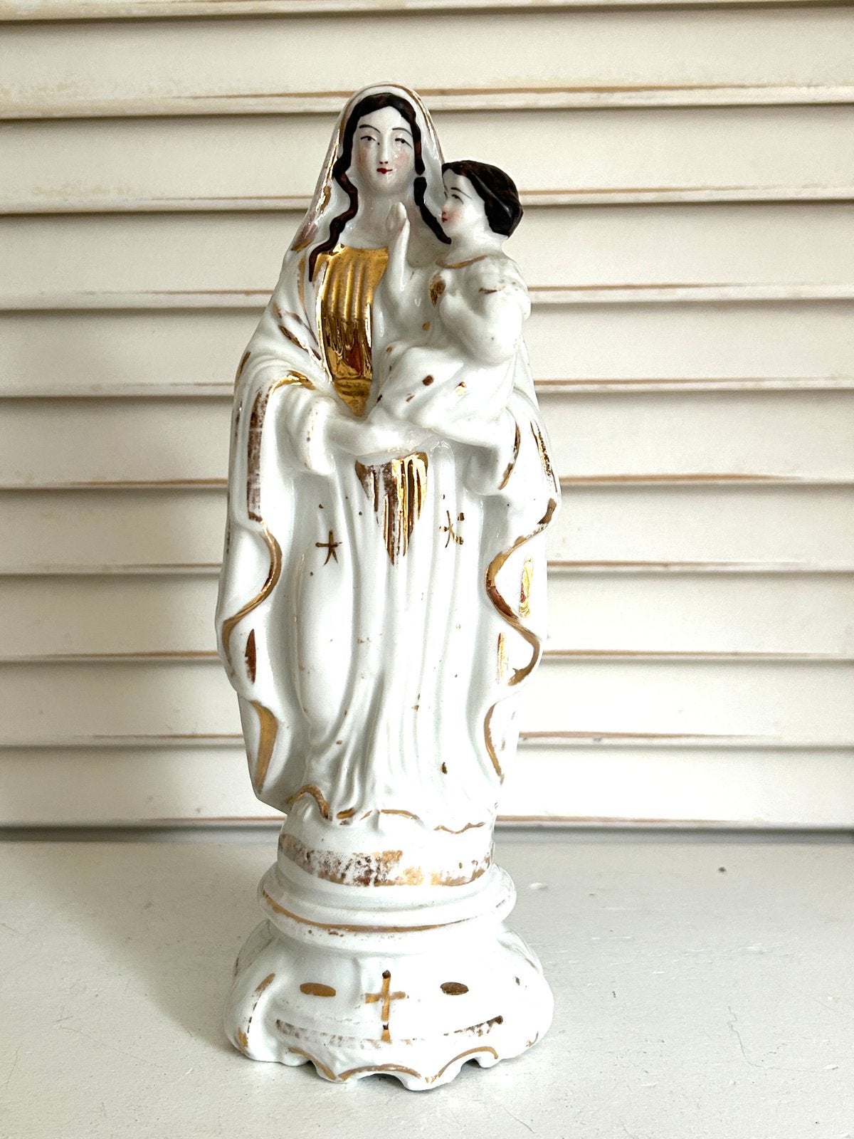 Antiek Frans porseleinen beeld Maria met kindje Jezus 20 cm, Ophalen