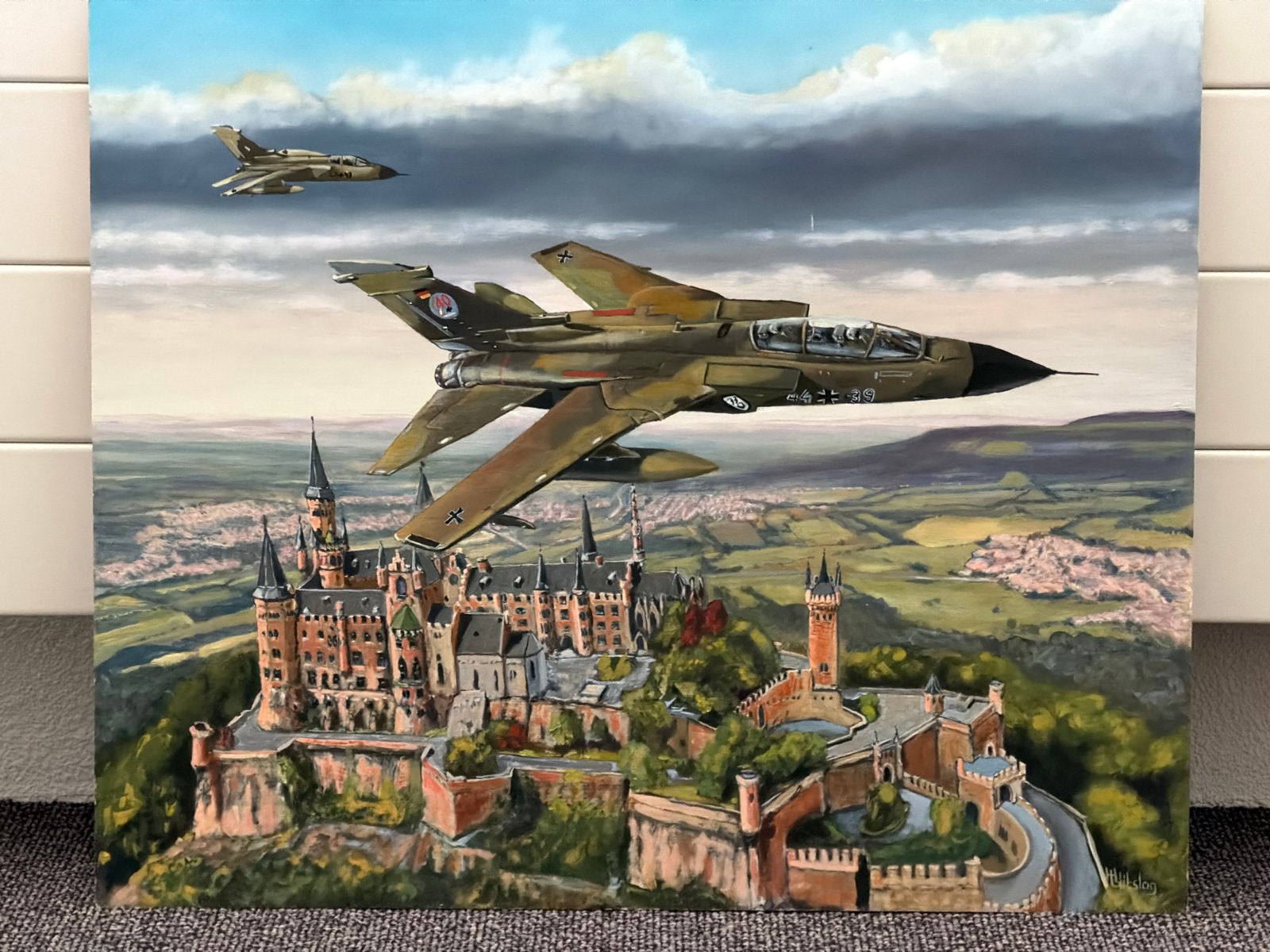Olieverfschilderij 2 Duitse Tornado's boven Burg Hohenzoller, Ophalen