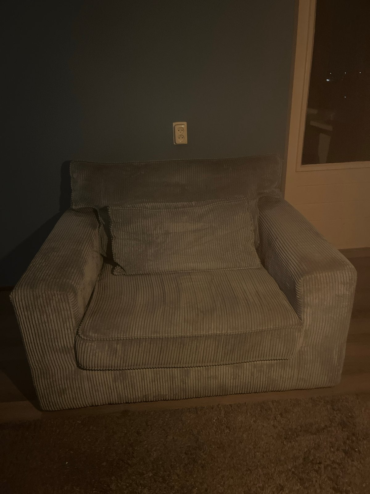 Comfortabele grijsblauwe Loveseat van ribstof, Huis en Inrichting, Fauteuils, Ophalen, Gebruikt, 75 tot 100 cm, 100 tot 125 cm