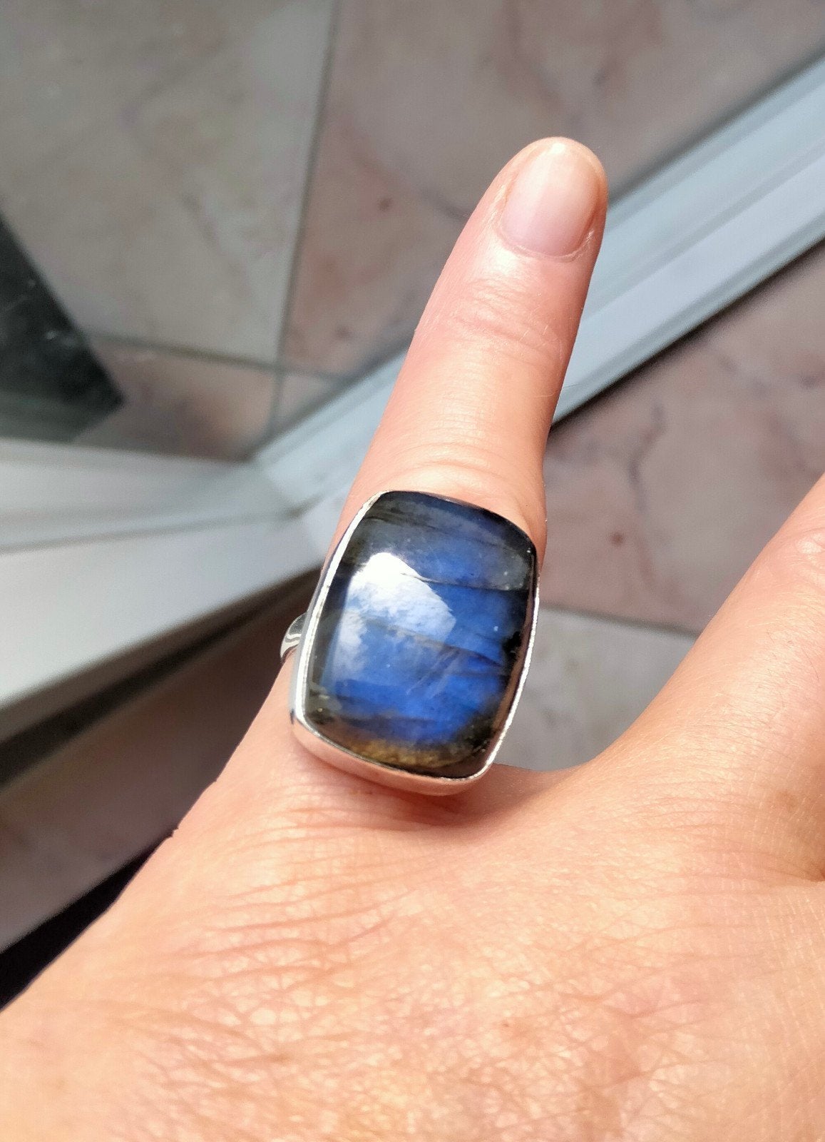 Labradoriet ring maat 17,25, Nieuw, 17 tot 18, Dame, Zilver