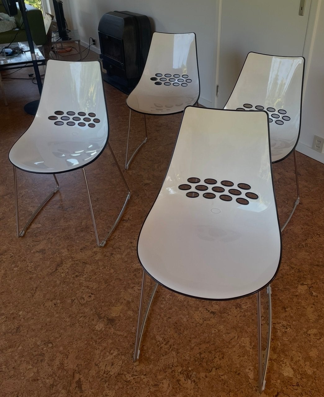 4x Calligaris ‘Jam’ stoelen italiaans design, Ophalen, Zo goed als nieuw, Zwart, Vier