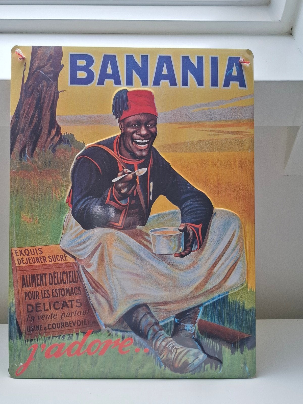 BANANIA j'adore.. metalen reclamebord 40 x 30 cm., Verzamelen, Ophalen of Verzenden, Zo goed als nieuw, Reclamebord