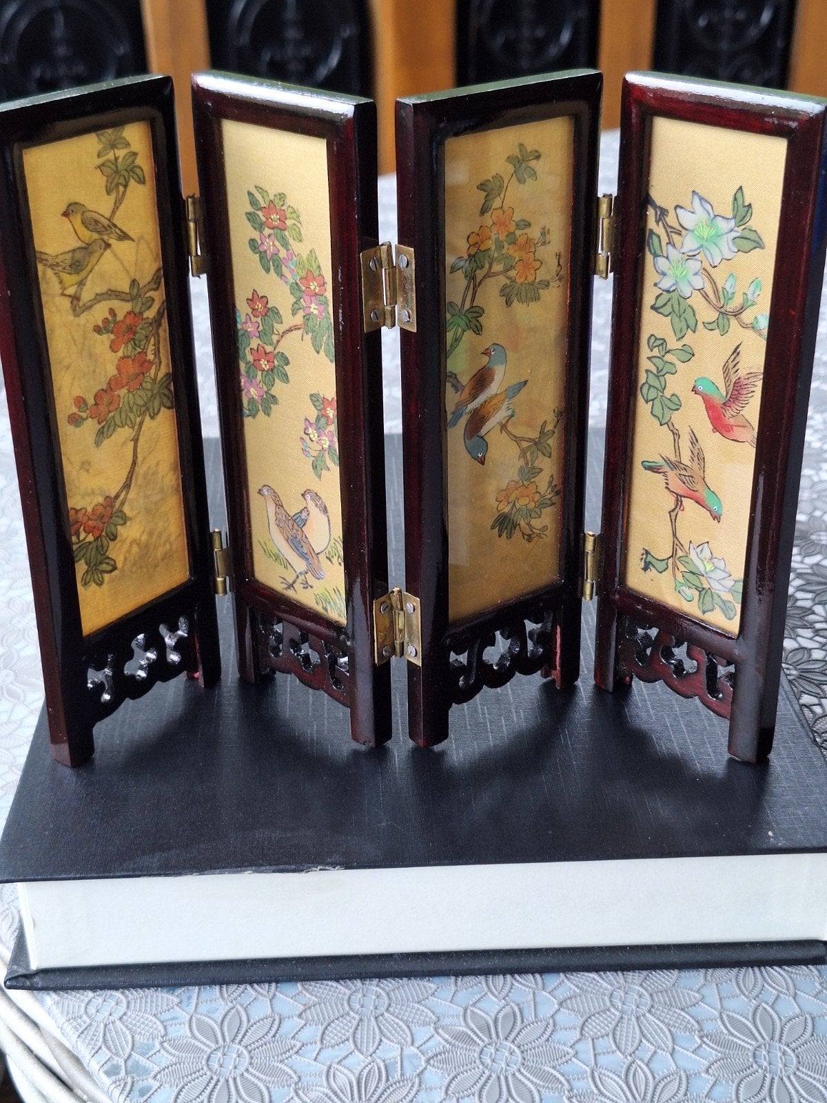 Miniatuur Chinees kamerscherm met landschap/vogels, Ophalen of Verzenden