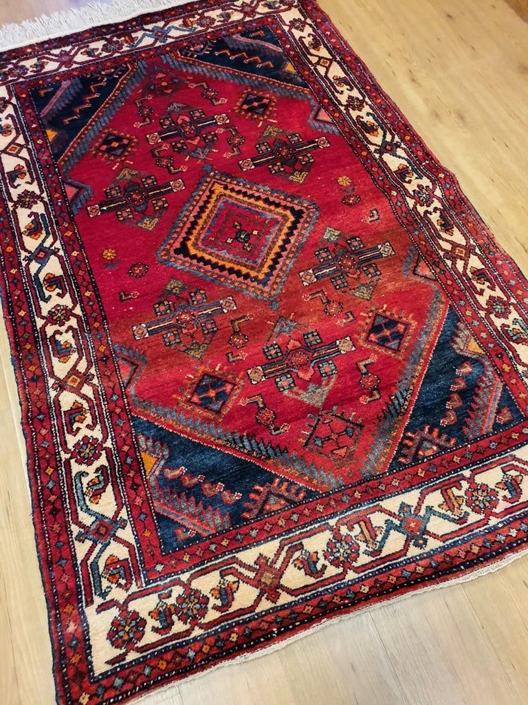 Vintage handgeknoopt perzisch tapijt hamadan 210x127, Info@SlatsAntiek.nl, Tweedehands, 100 tot 150 cm, Perzisch
