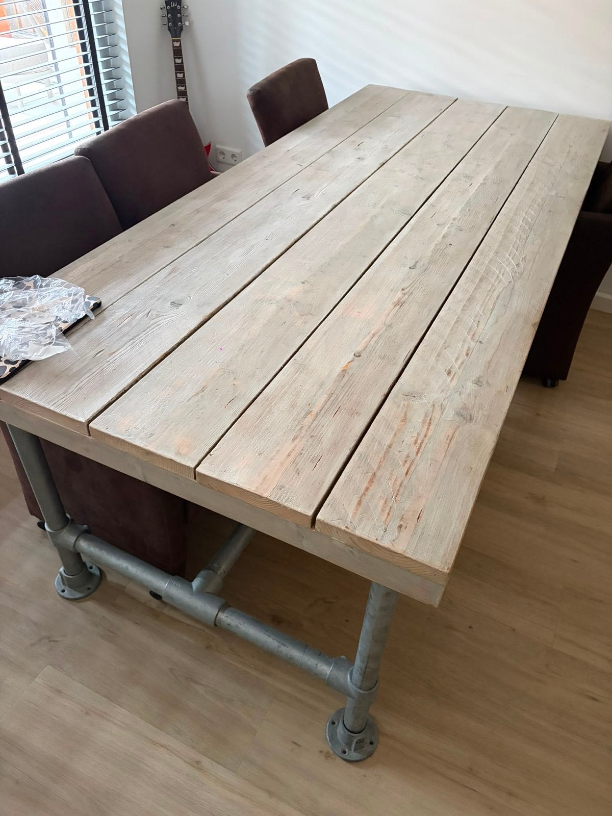Steigerbuizen / steigerhouten eettafel, Ophalen, Gebruikt, 100 tot 150 cm, 200 cm of meer