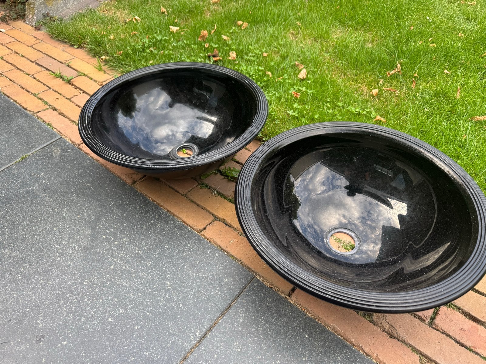 2x Zwarte vintage granieten waskommen/drinkbak voor vogels, Ophalen of Verzenden, Zo goed als nieuw, Steen, Wastafel