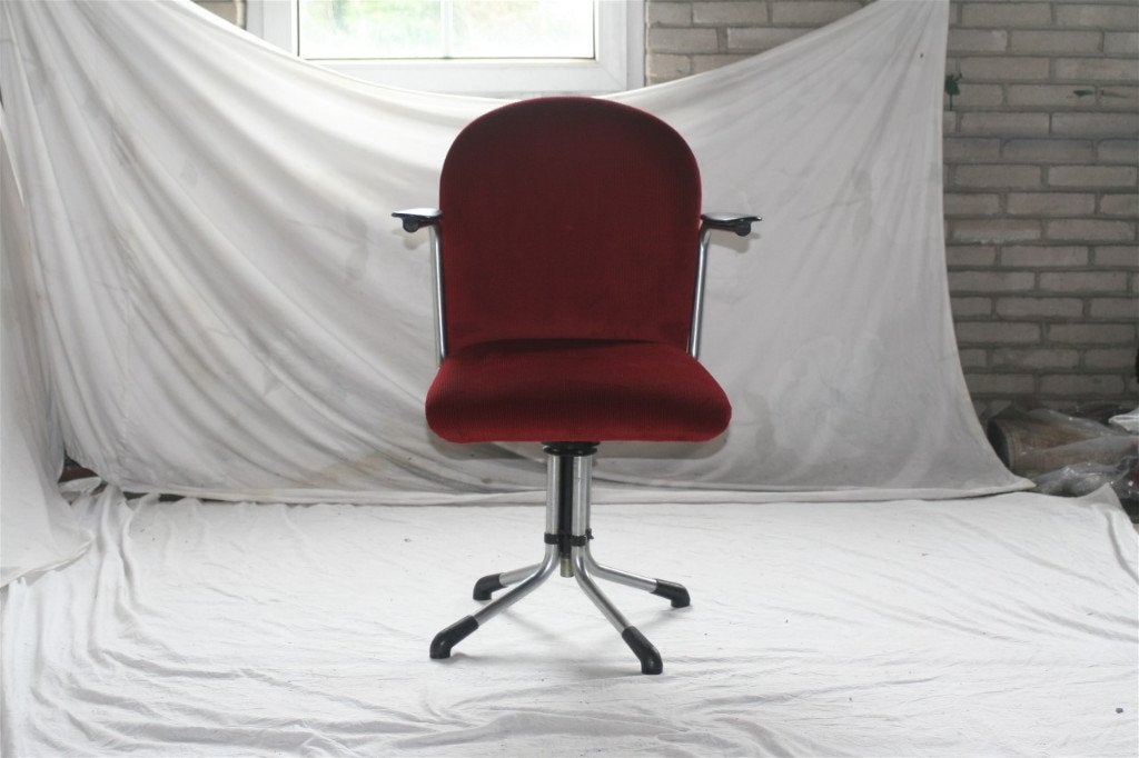 Vintage Mat Chroom Gispen 356 Bureaustoel Rood Corduroy, Ophalen, Gispen Culemborg, Zo goed als nieuw, Bestaat niet meer