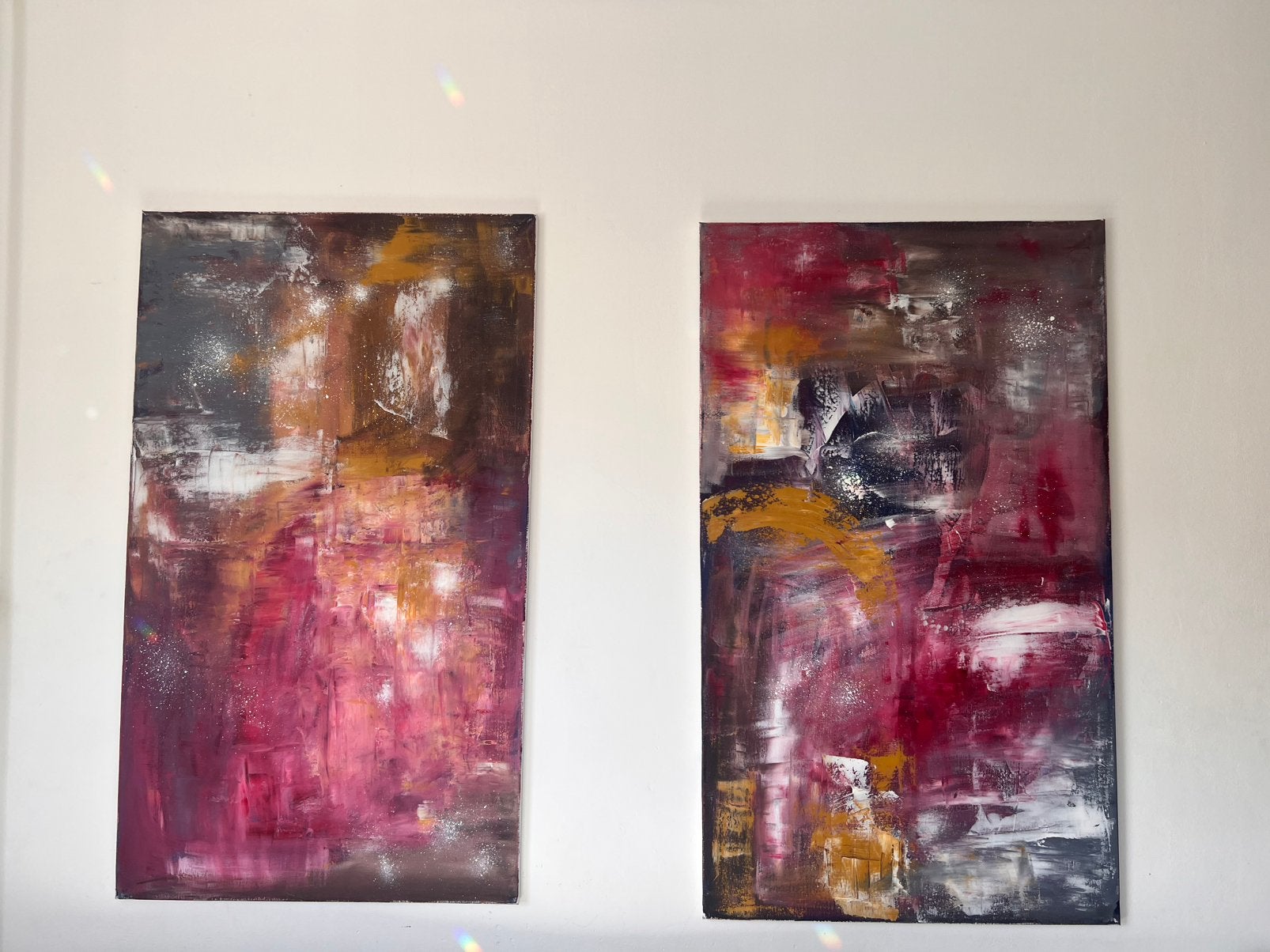 Abstracte 2 luik schilderijen 70x120, Ophalen of Verzenden