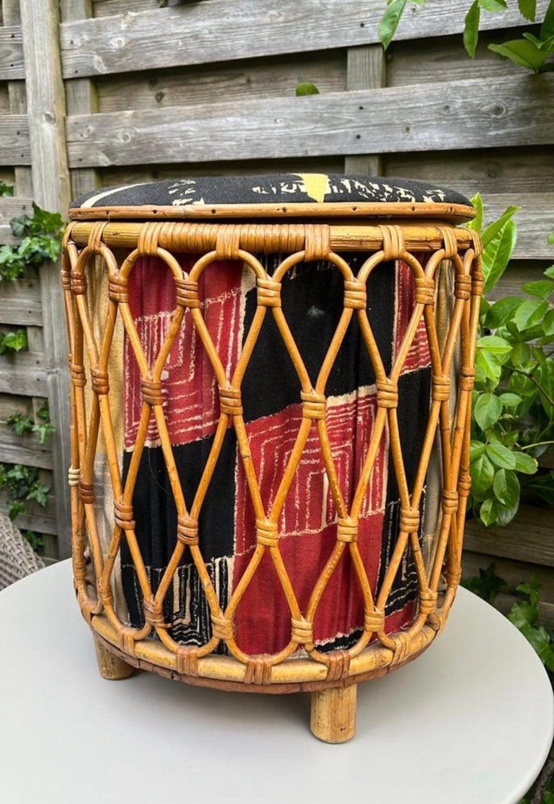 Vintage rotan poef met opbergruimte uit de jaren '40, Antiek en Kunst, Ophalen