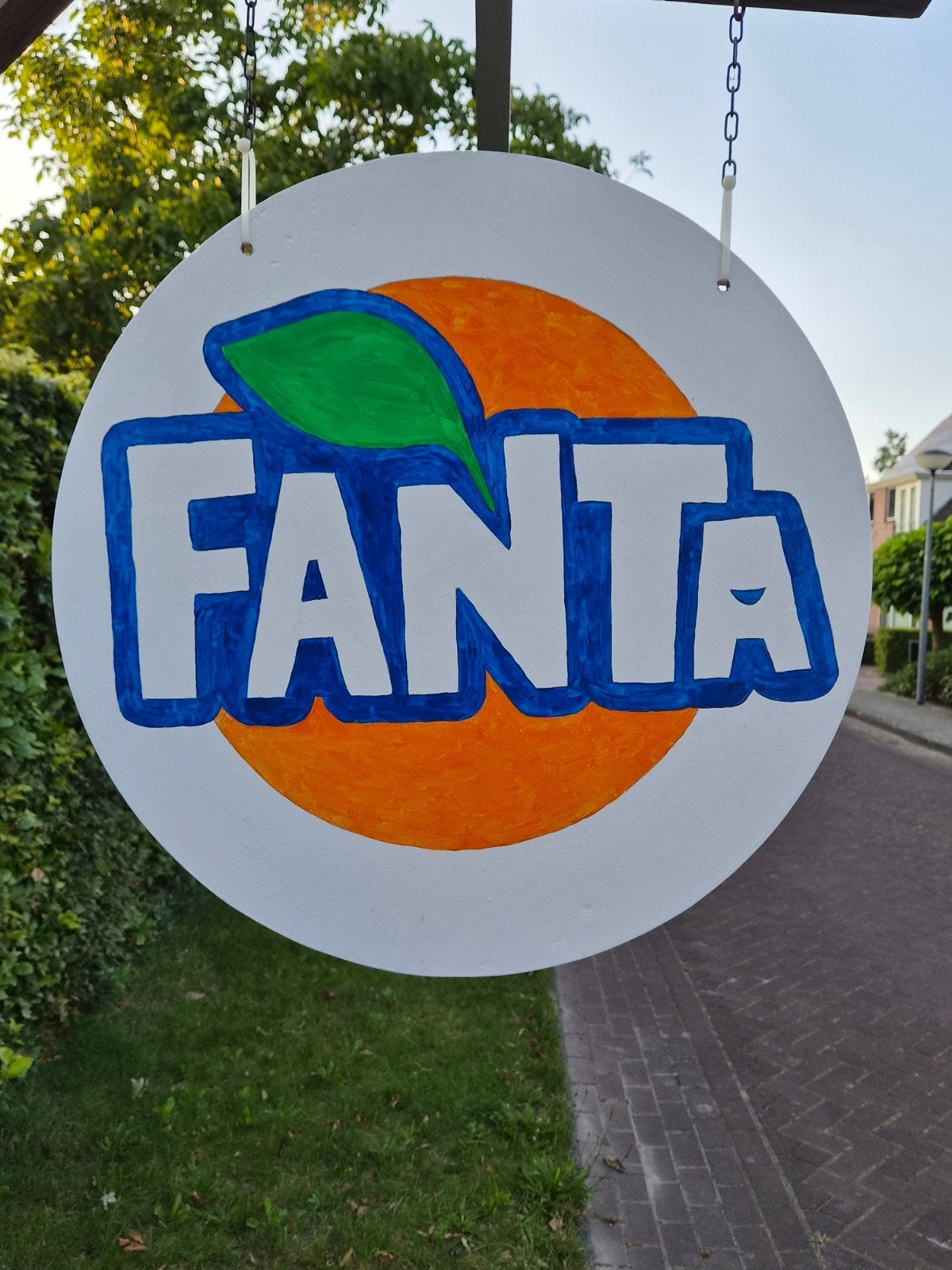 Uniek handbeschilderd Fanta reclamebord (59 cm), Ophalen, Zo goed als nieuw, Reclamebord