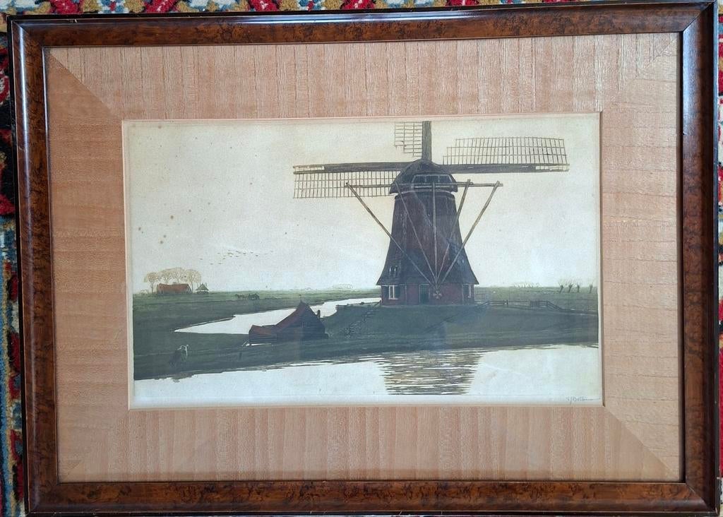 Prachtige ets van Tjeerd Bottema, in orginele lijst, 57 cm, Ets, 41 cm, Ophalen of Verzenden